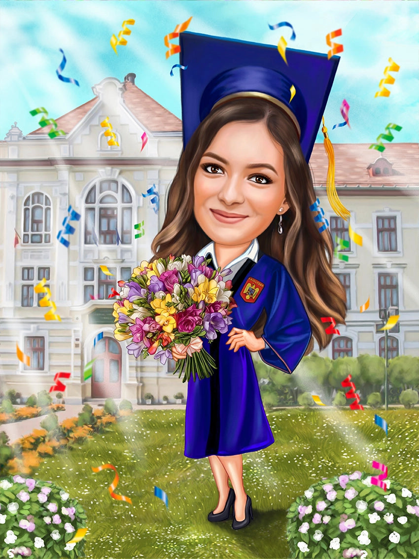 Her at graduation caricature