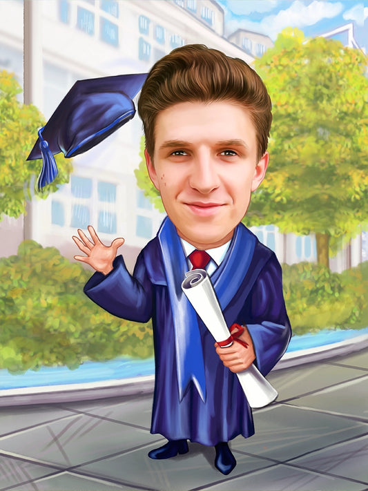Him at graduation caricature