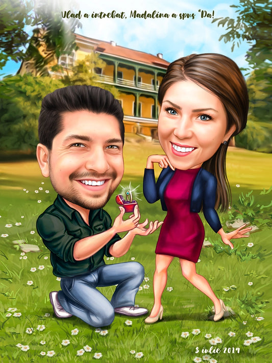 Proposal in the park caricature
