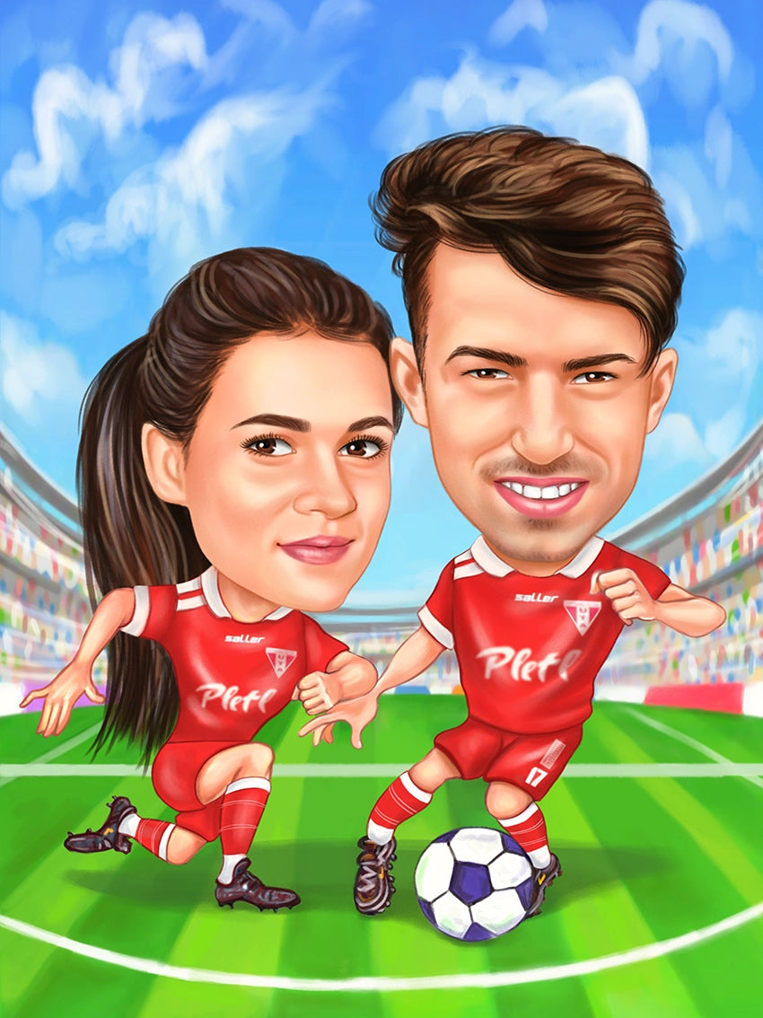 In love couple on the field caricature
