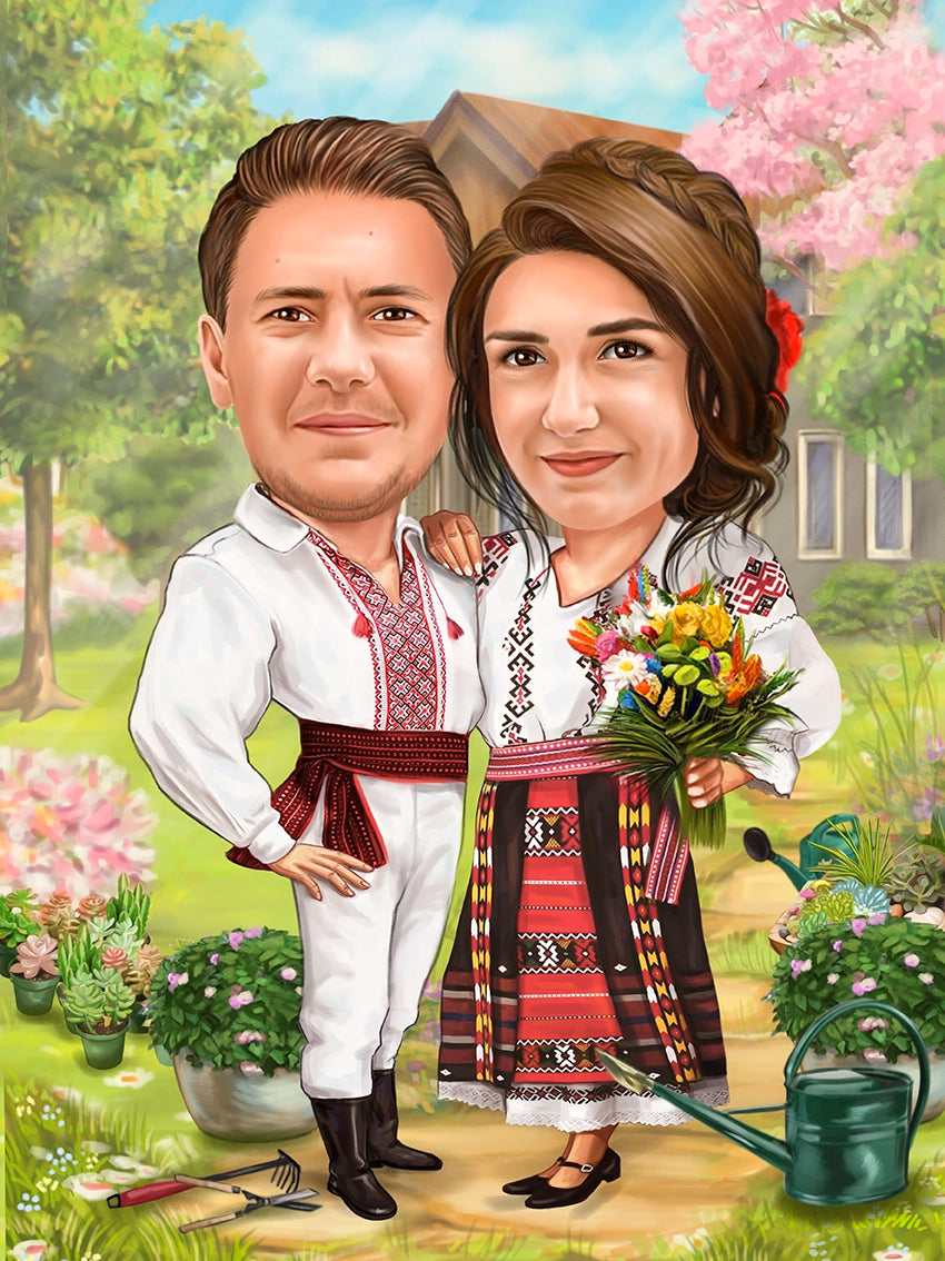 Masters couple caricature