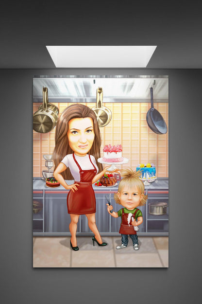 Mother's help in the kitchen caricature