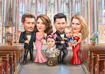 Christening parents and godparents caricature