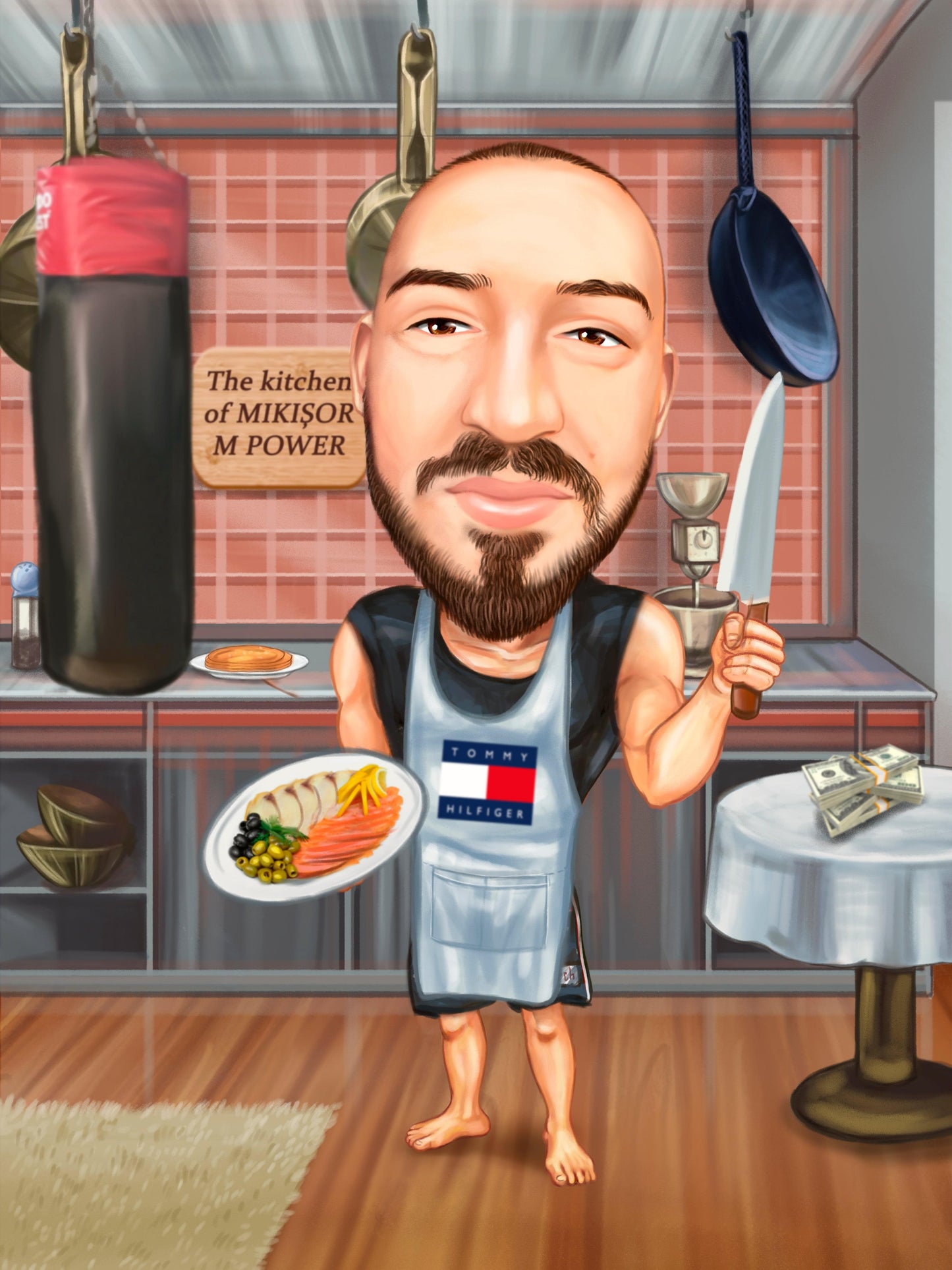 Cook in Tommy Hilfiger caricature