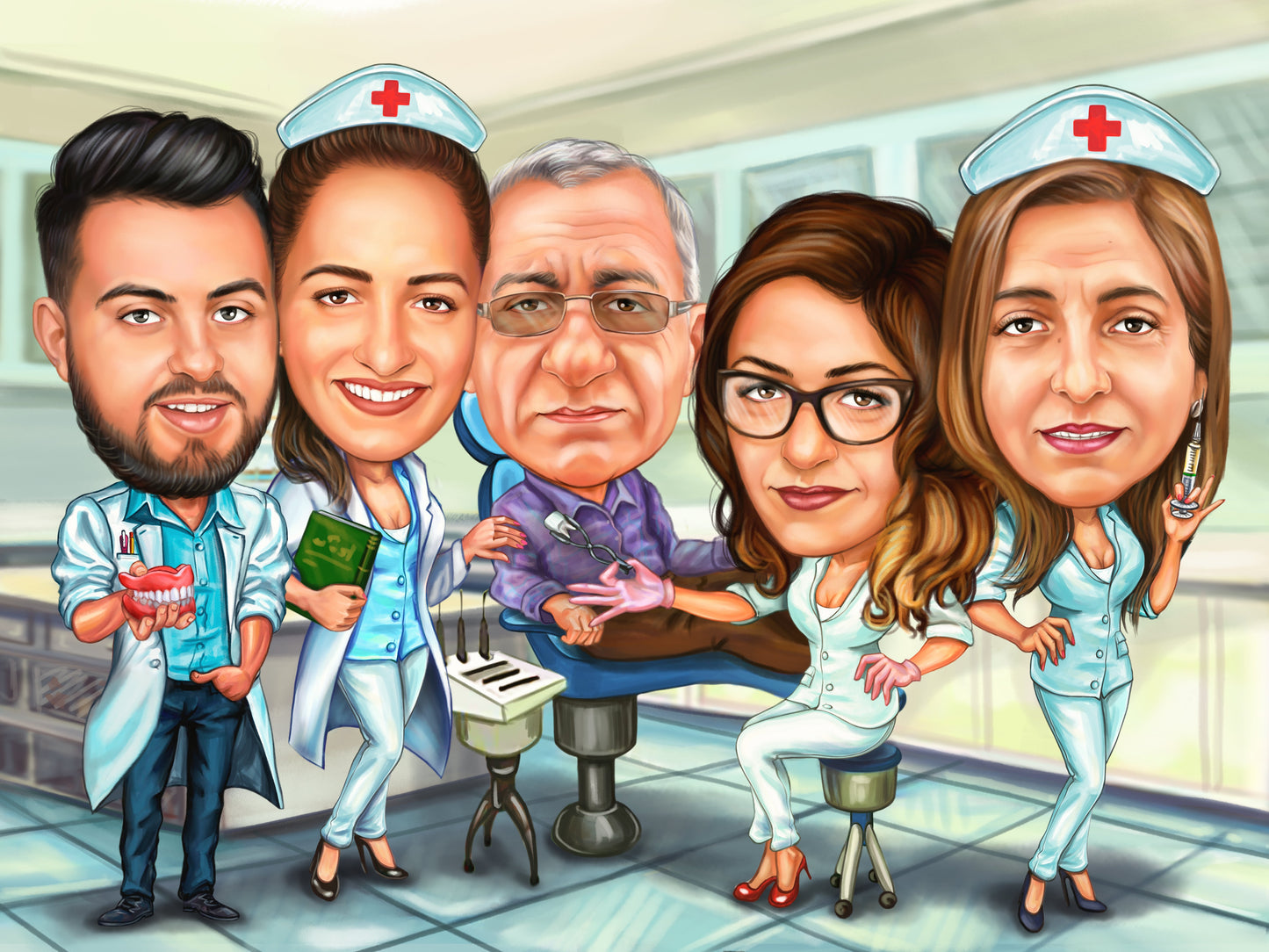 Health on the first place at work caricature
