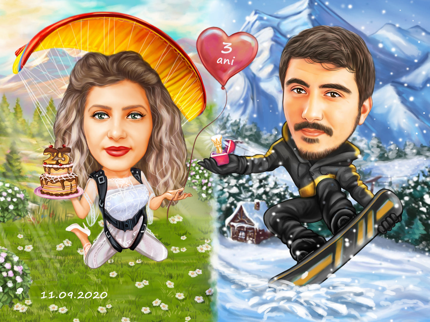 Marriage proposal after 3 years of relationship caricature
