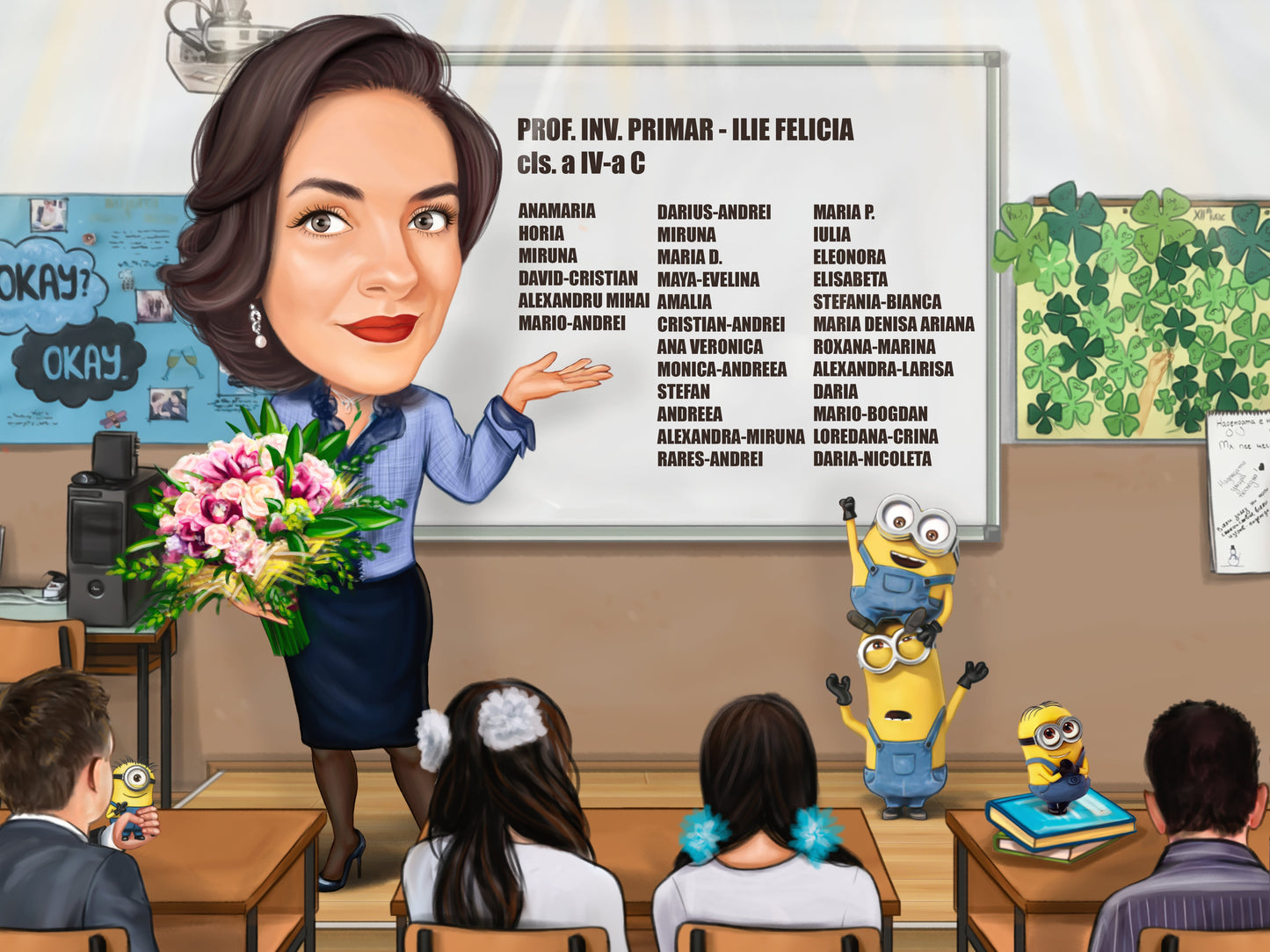 Primary school teacher diploma caricature