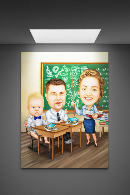 Family in class caricature