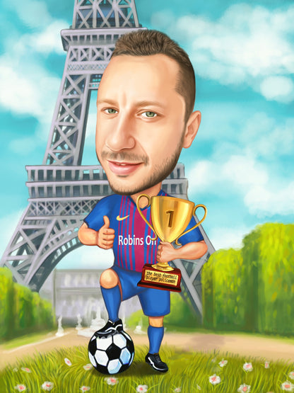 Footballer in Paris caricature