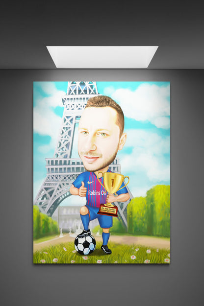 Footballer in Paris caricature