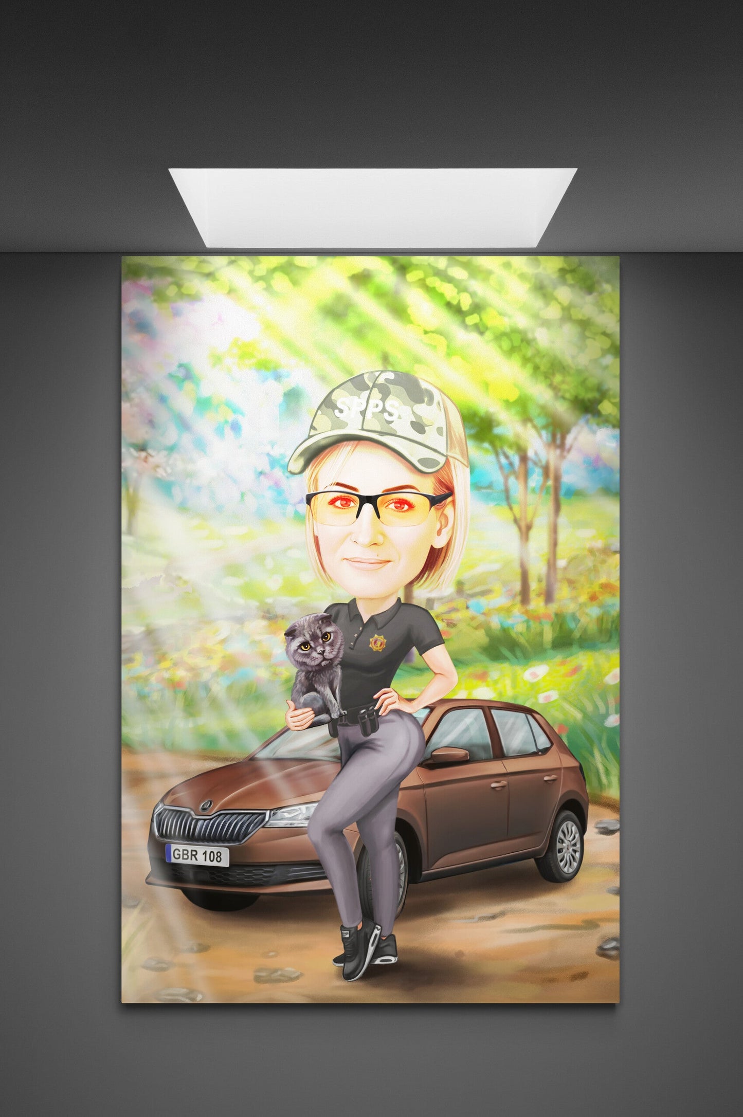 In nature with the car caricature