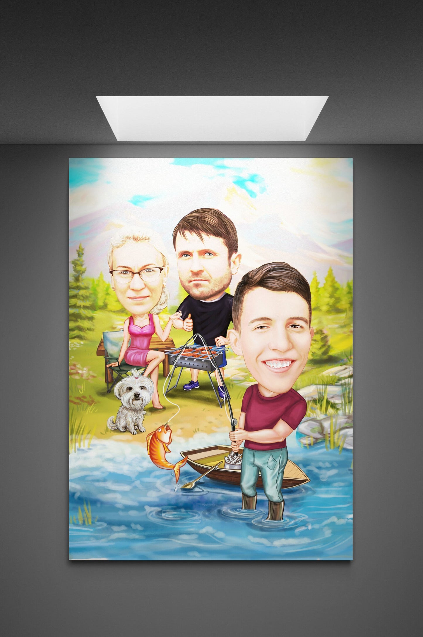 Barbecue when fishing caricature
