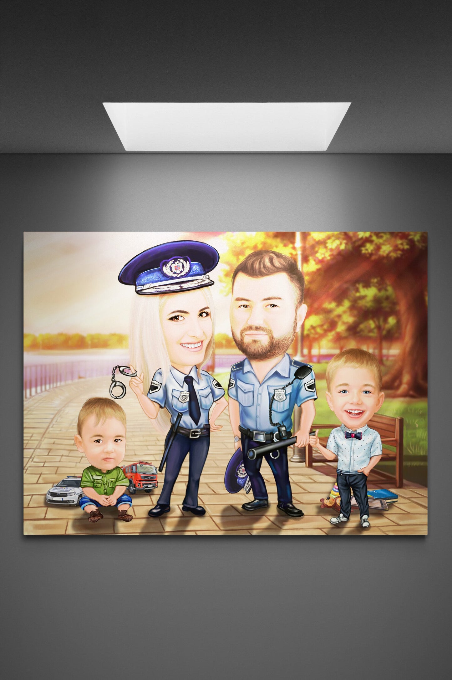 Police parents family caricature