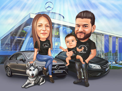 Passion for Mercedes family caricature