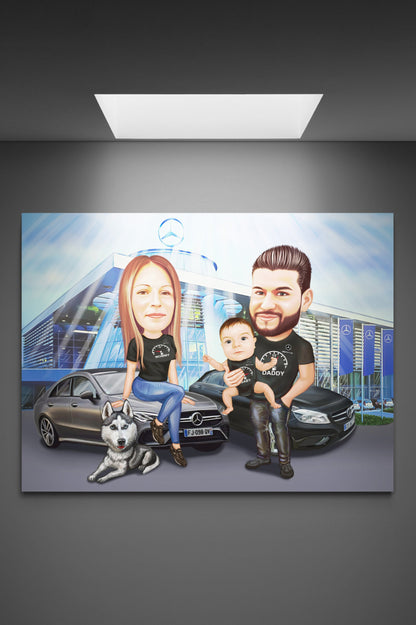Passion for Mercedes family caricature