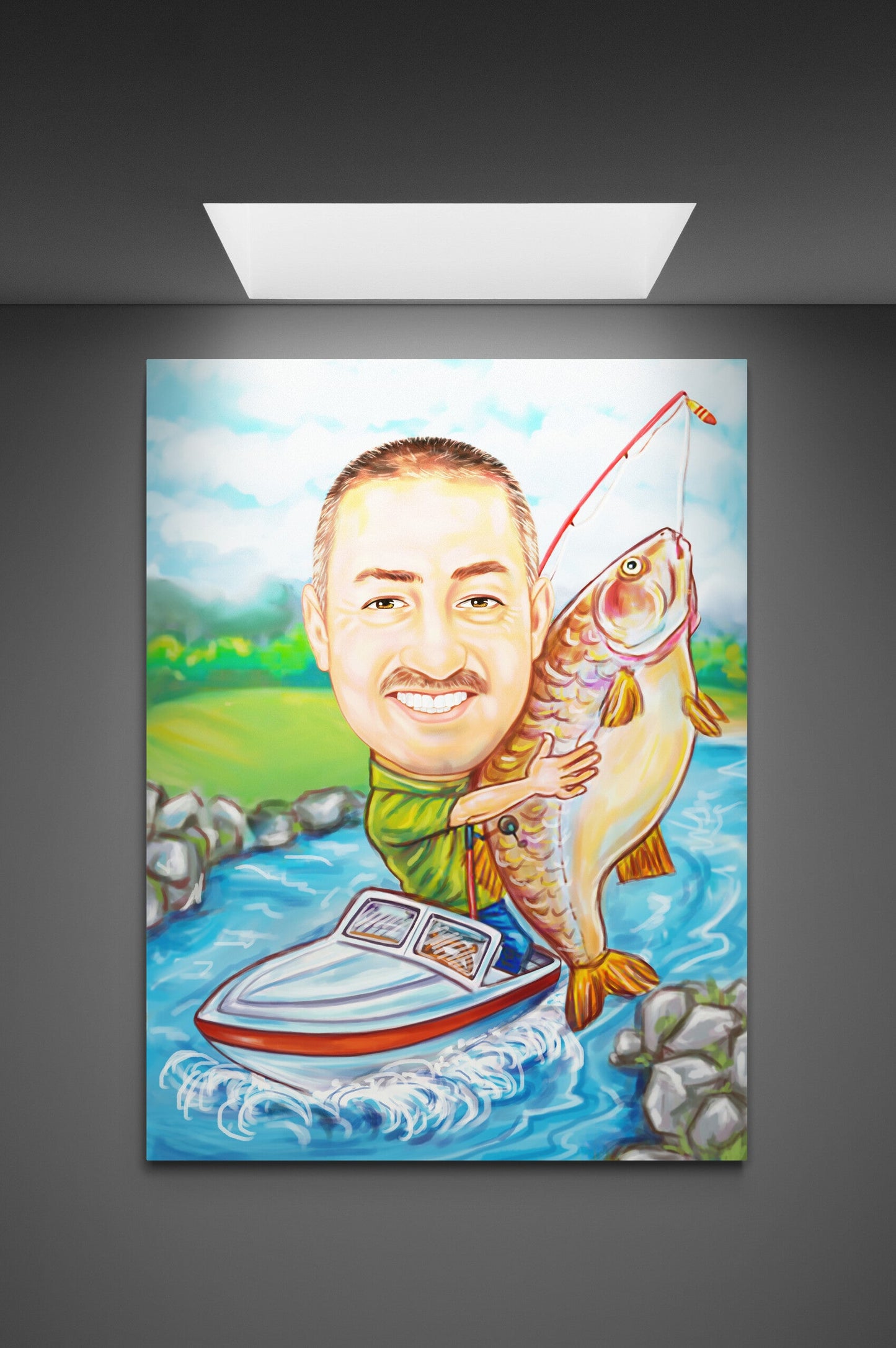 Fisherman and his catch caricature