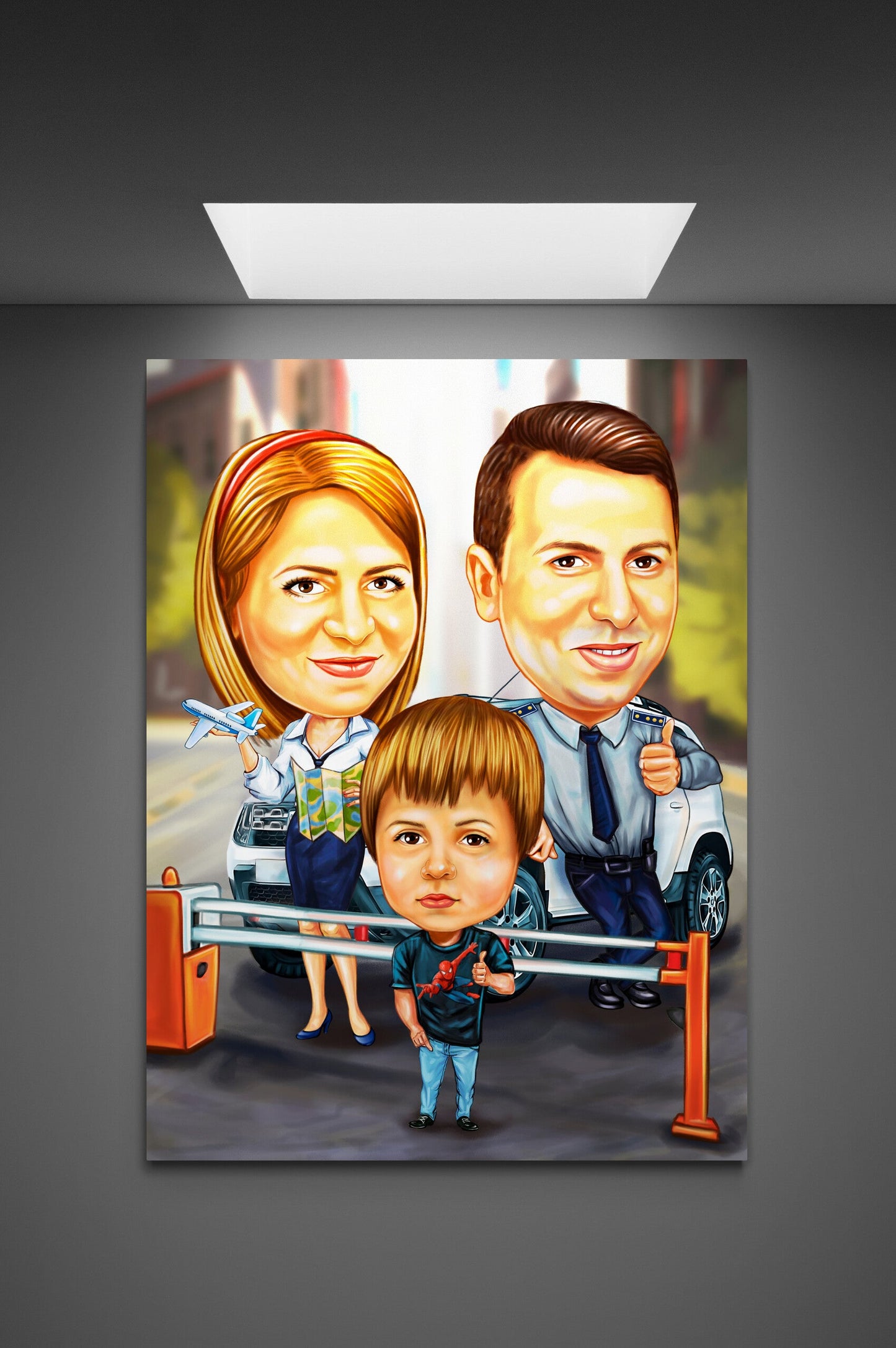 Dreaming police family caricature