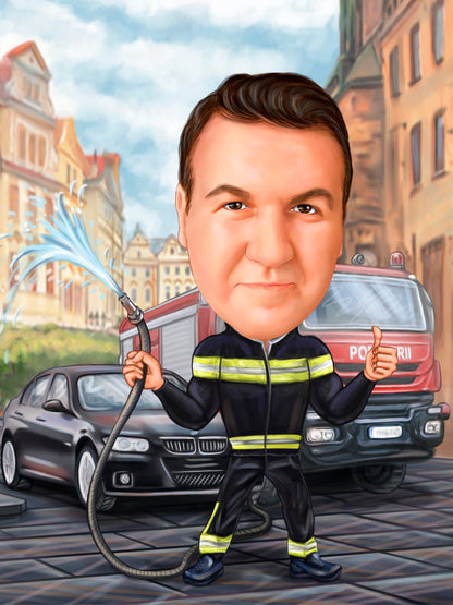 Fireman & BMW caricature