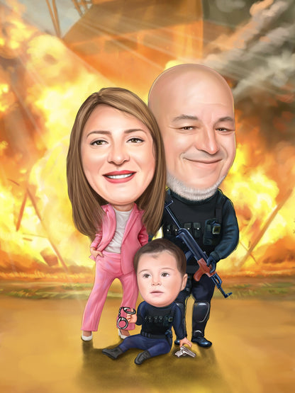 Special forces in action family caricature
